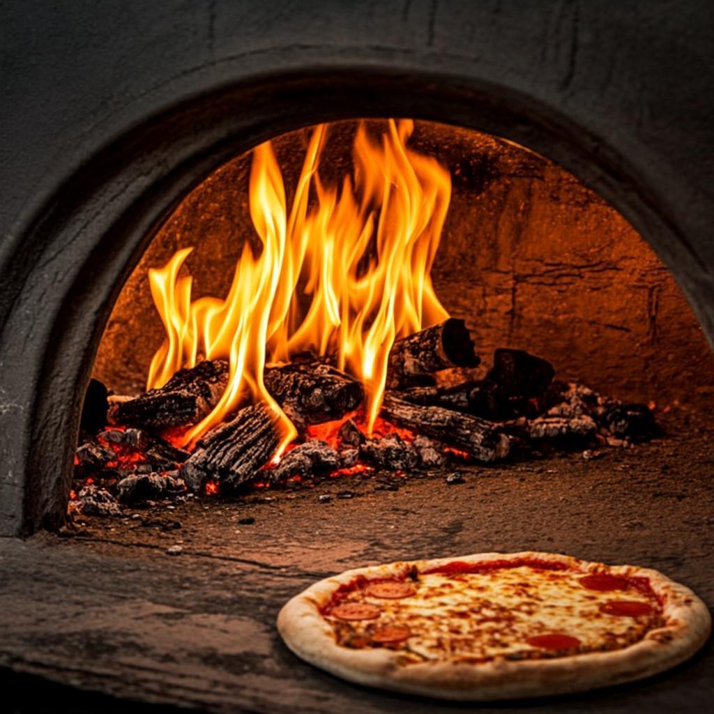 Kemencében sülő pizza